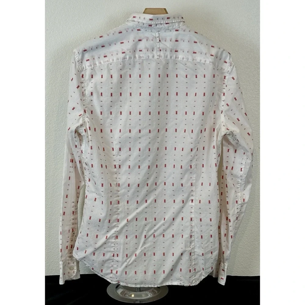 Banana Republic Grant Fit Button Up Shirt Mens S White Red Cotton Preppy Classic
